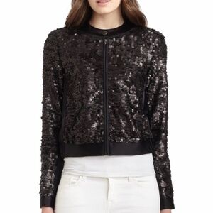 NWT Nanette Lepore Dynasty Jacket 2 Bomber Sequins Black long sleeves